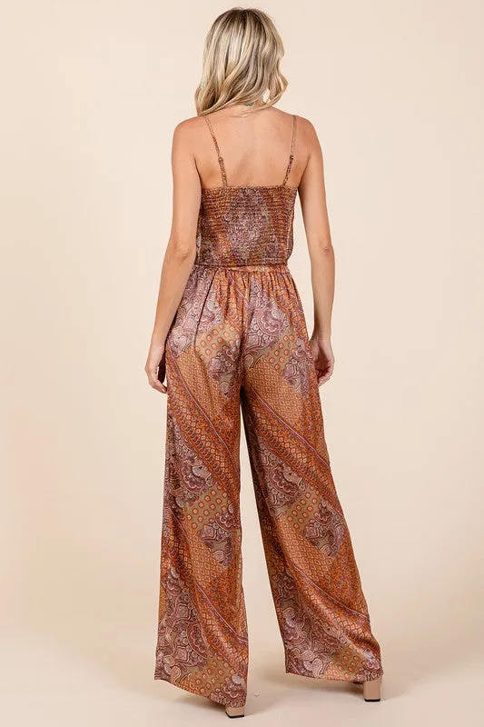 Parker Paisley Patchwork Print Satin Wide Leg Pants
