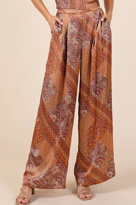 Parker Paisley Patchwork Print Satin Wide Leg Pants