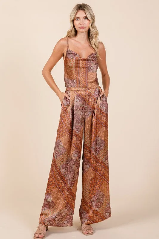 Parker Paisley Patchwork Print Satin Wide Leg Pants