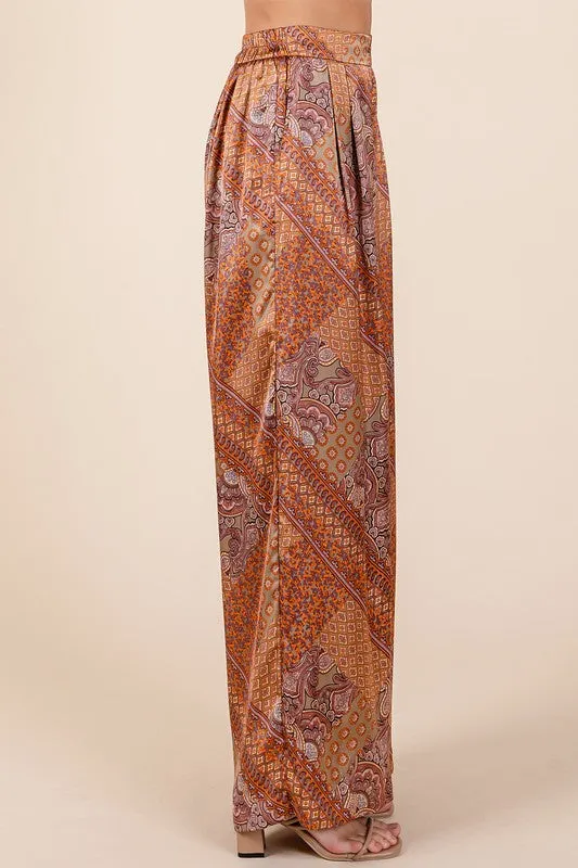 Parker Paisley Patchwork Print Satin Wide Leg Pants