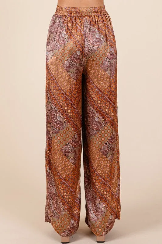 Parker Paisley Patchwork Print Satin Wide Leg Pants