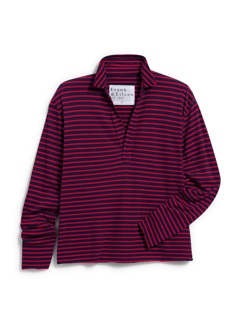 Patrick Popover Henley - Red and Navy French Stripe
