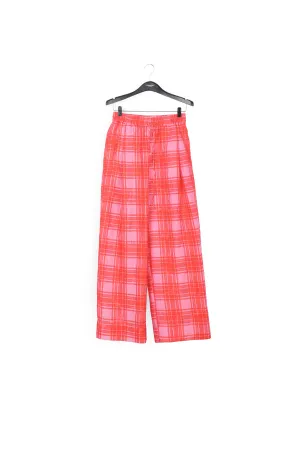 Pink and red checked wide-leg pants