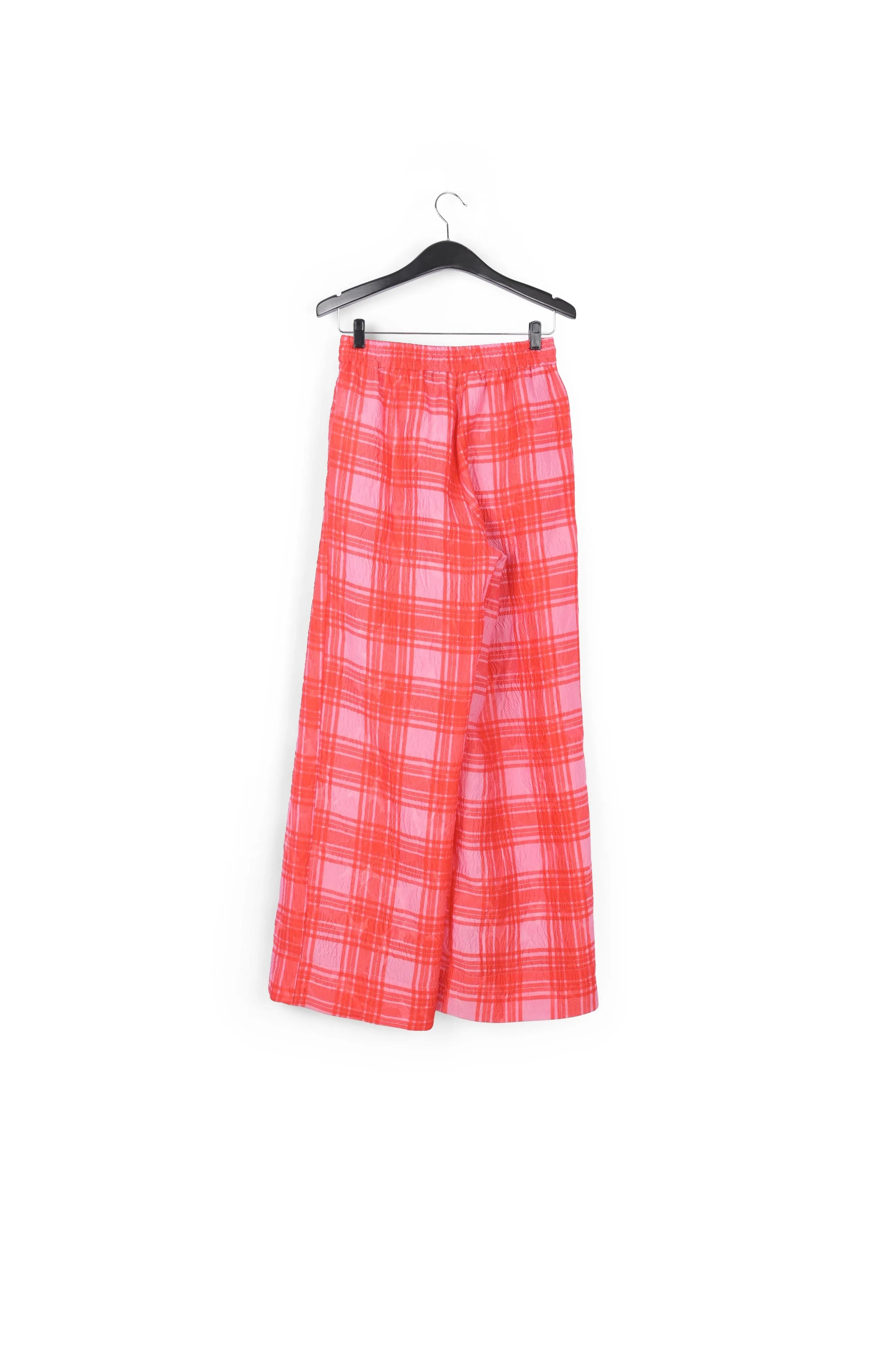 Pink and red checked wide-leg pants