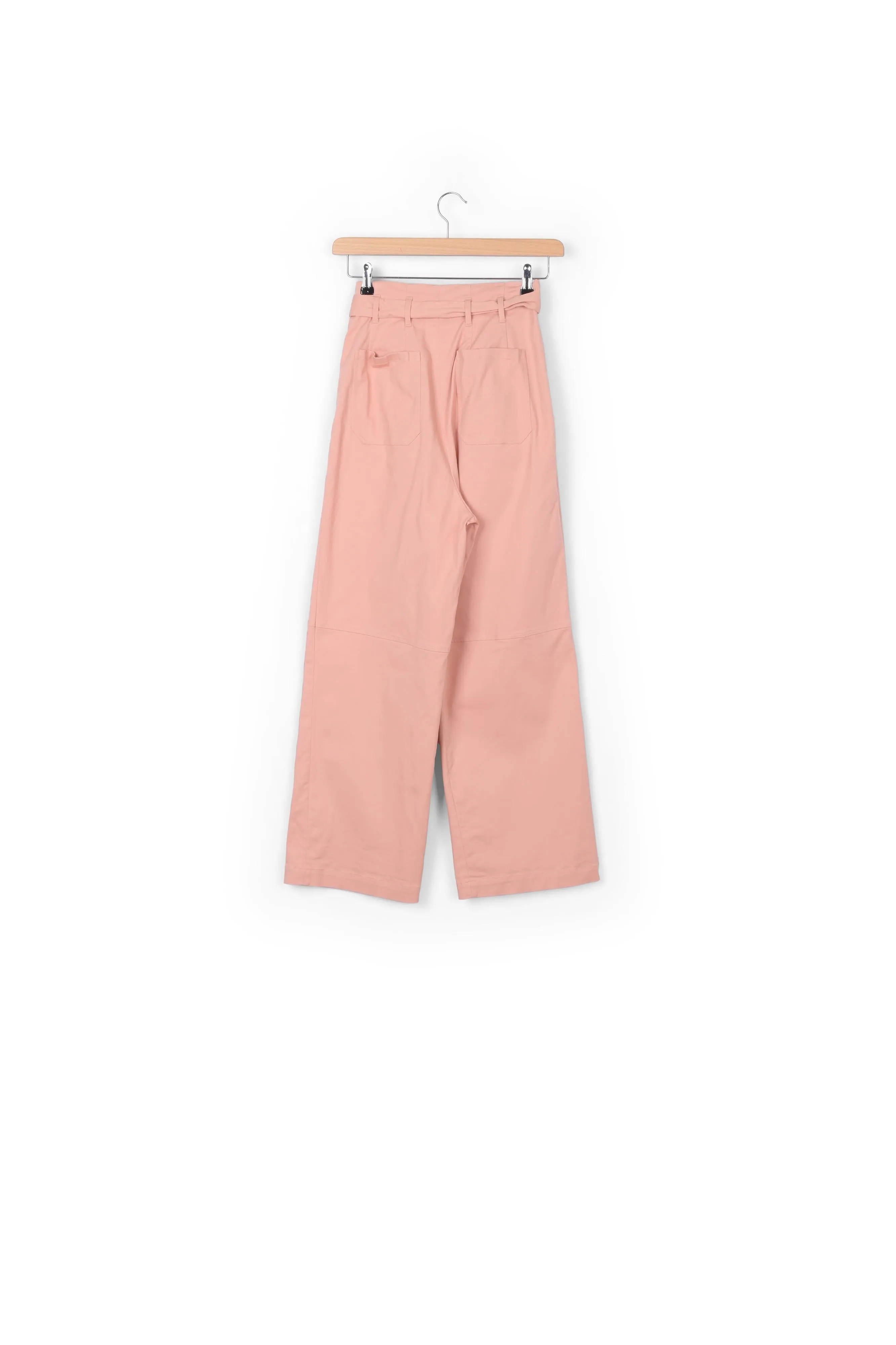Pink belted straight-leg pants