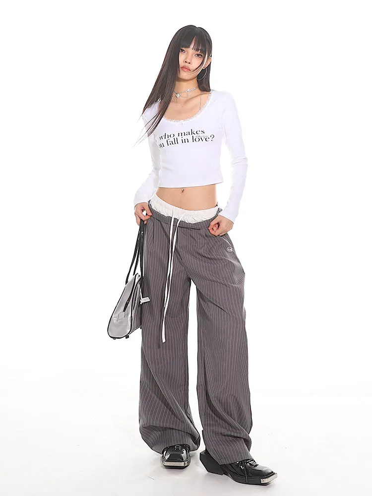 Pinstriped Wide-Leg Pants