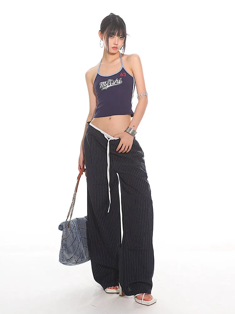 Pinstriped Wide-Leg Pants