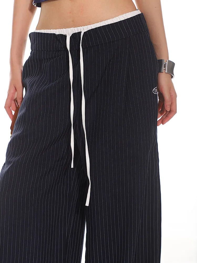 Pinstriped Wide-Leg Pants