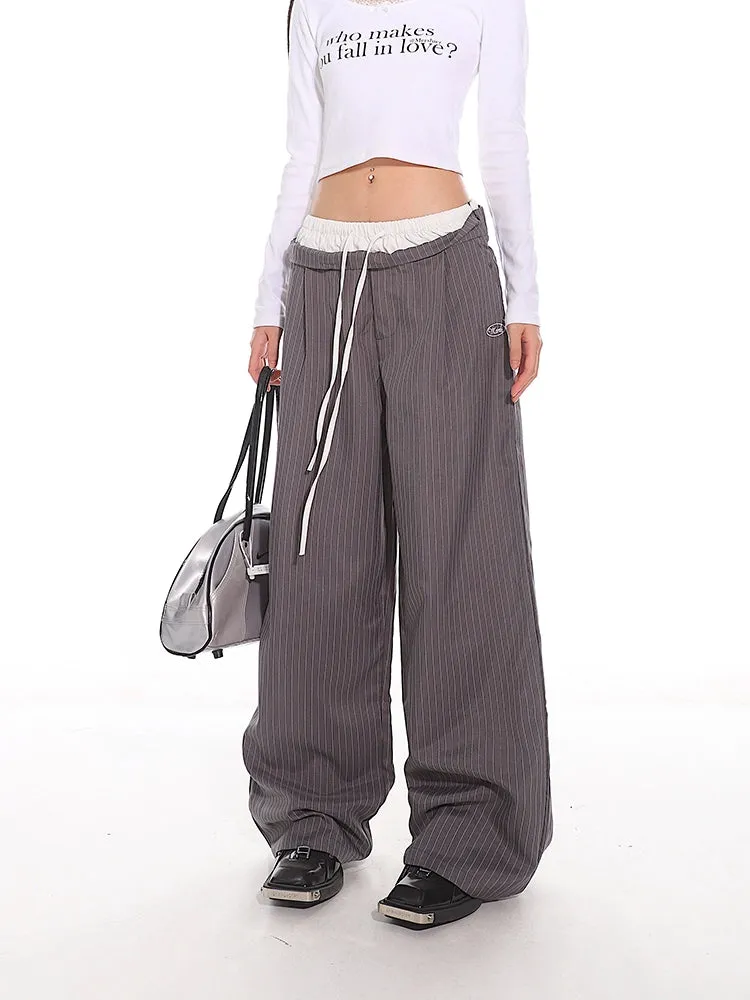 Pinstriped Wide-Leg Pants