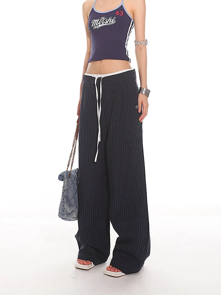 Pinstriped Wide-Leg Pants