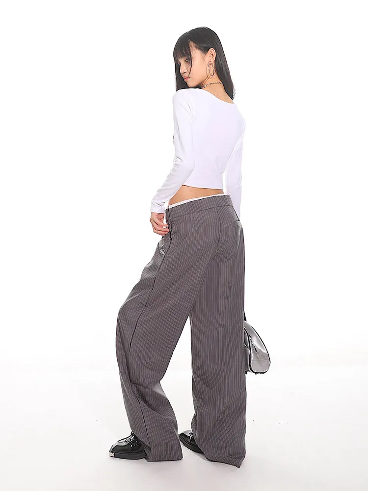 Pinstriped Wide-Leg Pants