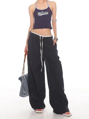 Pinstriped Wide-Leg Pants