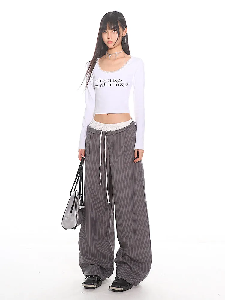 Pinstriped Wide-Leg Pants