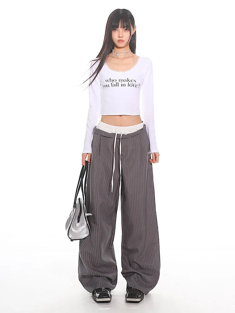 Pinstriped Wide-Leg Pants
