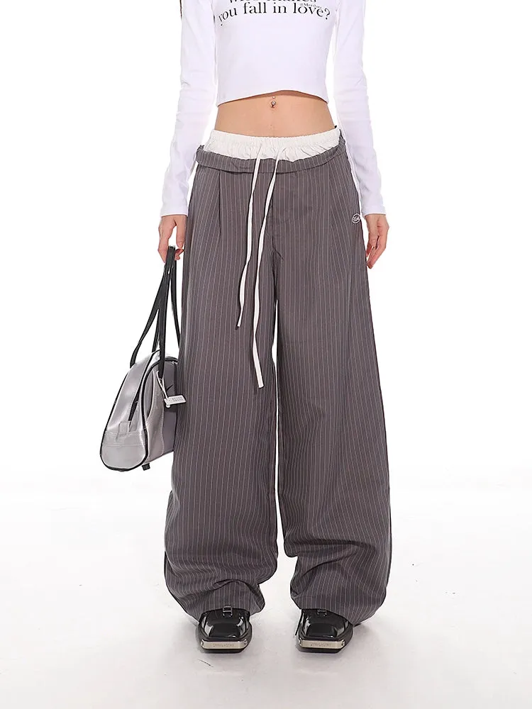 Pinstriped Wide-Leg Pants
