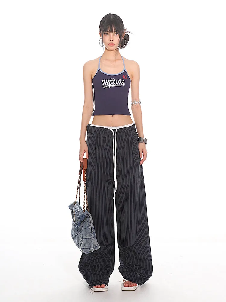 Pinstriped Wide-Leg Pants