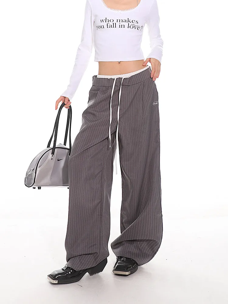 Pinstriped Wide-Leg Pants