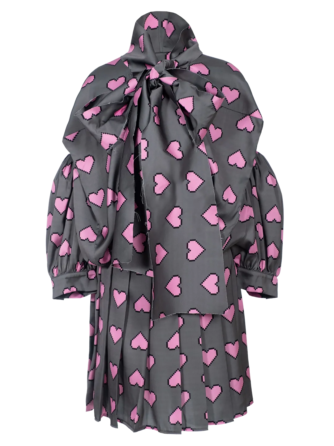 Pixel Hearts-print Box Dress With Scarf