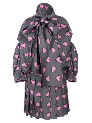 Pixel Hearts-print Box Dress With Scarf
