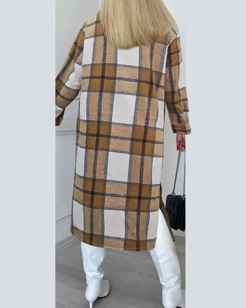 Plaid Print Buttoned Longline Shacket