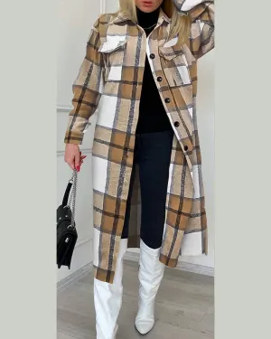 Plaid Print Buttoned Longline Shacket
