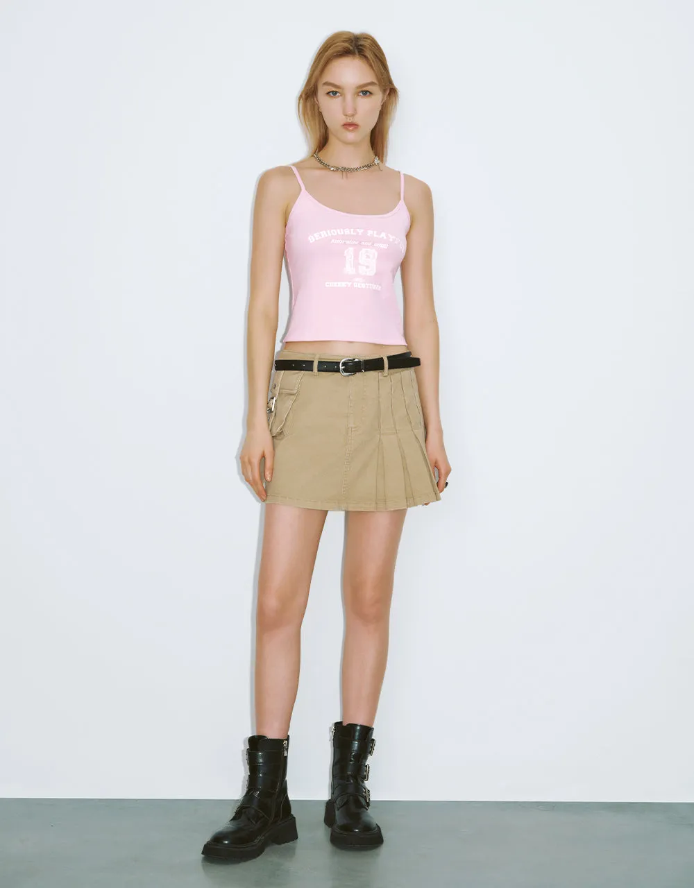 Pleated Mini A-Line Skirt