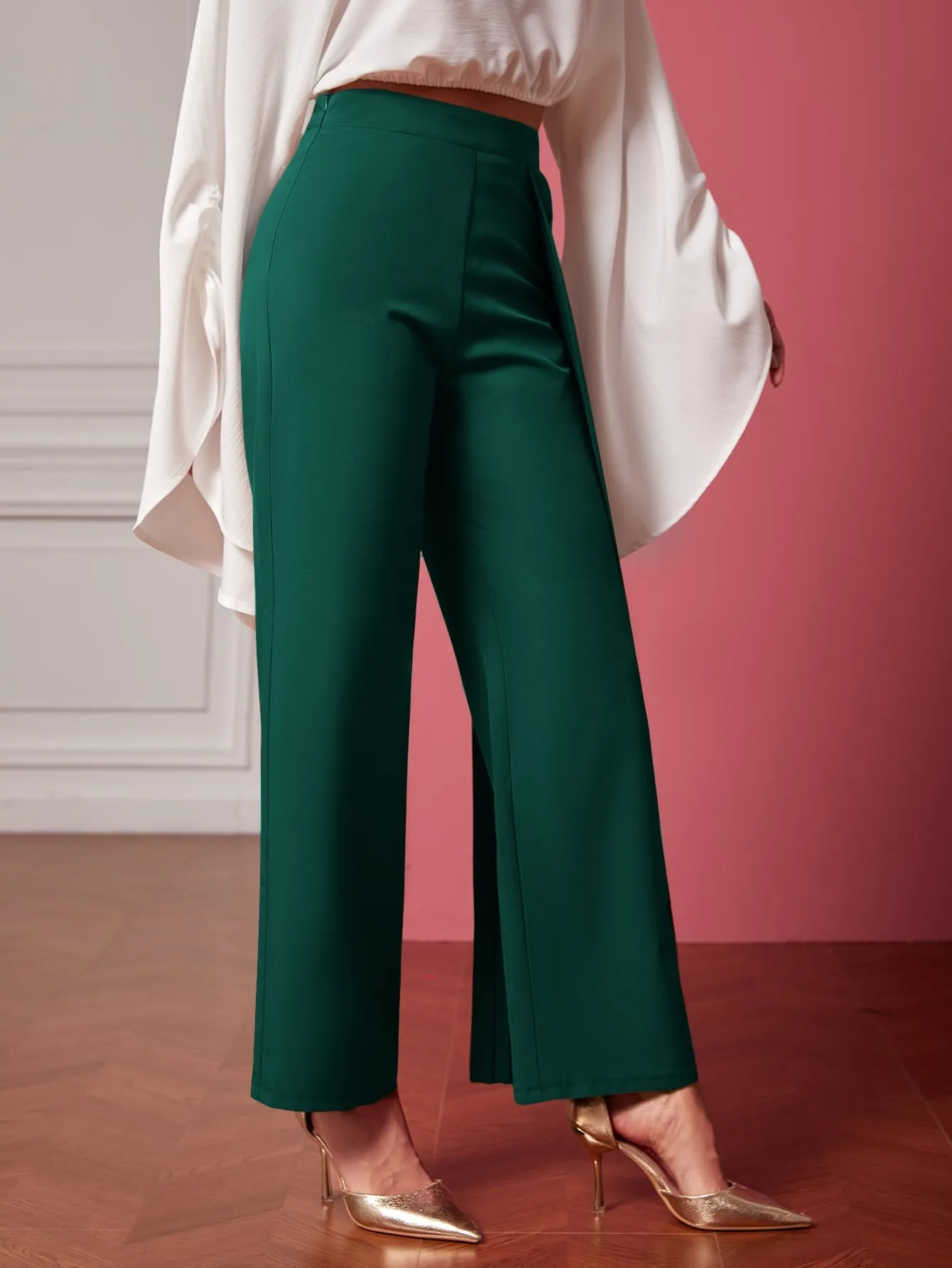 Pleated Panel Straight Leg Pants
