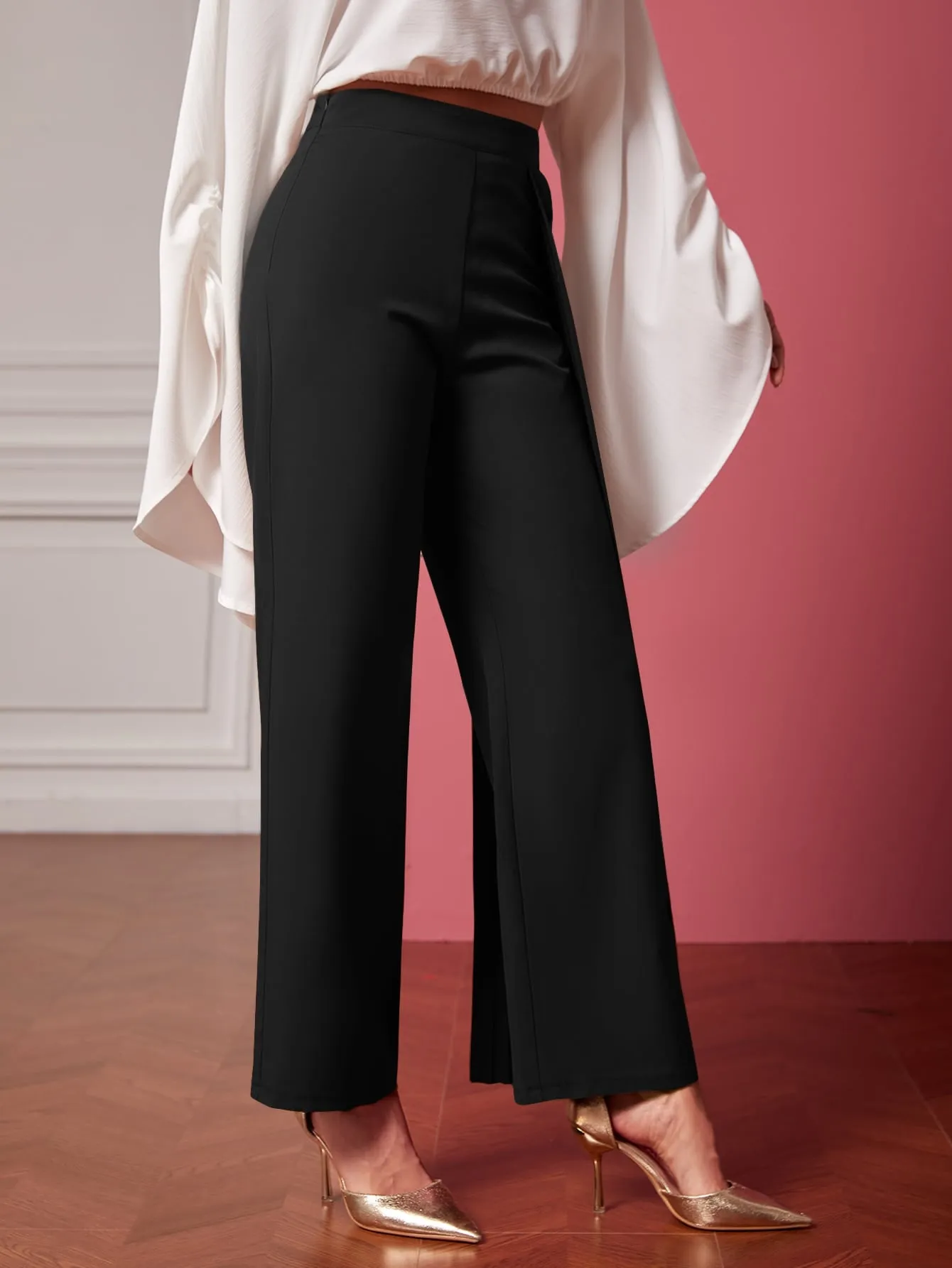 Pleated Panel Straight Leg Pants