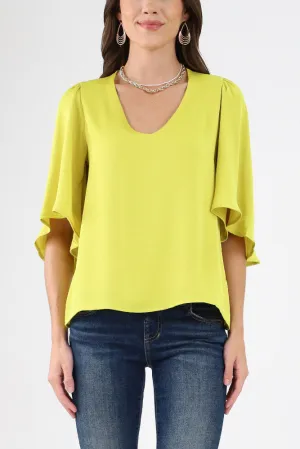 Poly Silk Petal Sleeve Top - Chartruse
