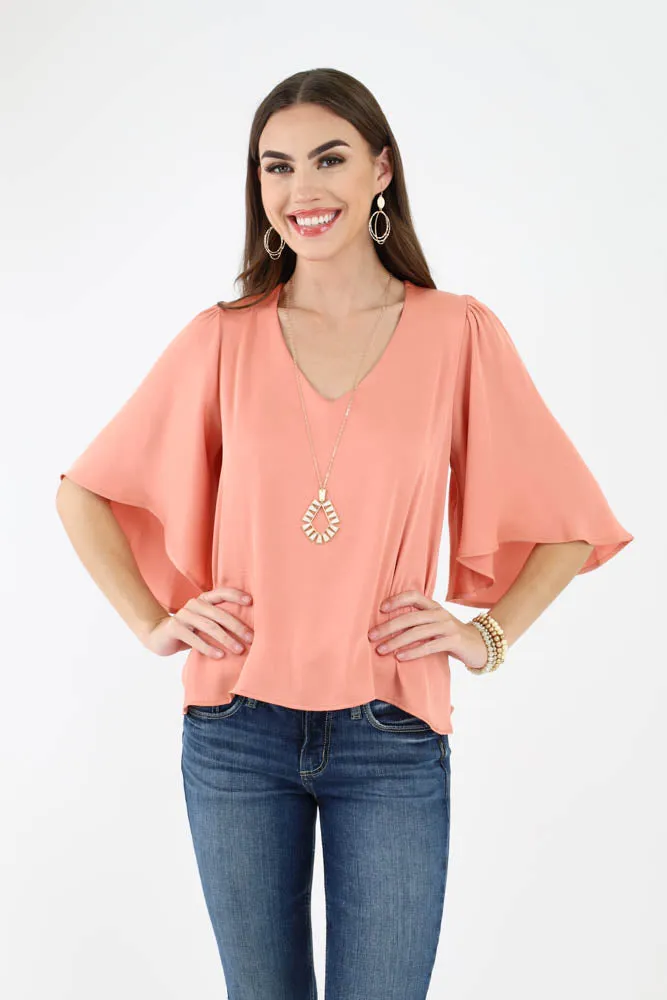Poly Silk Petal Sleeve Top - Chartruse