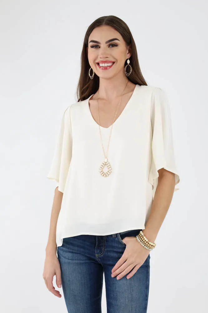 Poly Silk Petal Sleeve Top - Chartruse
