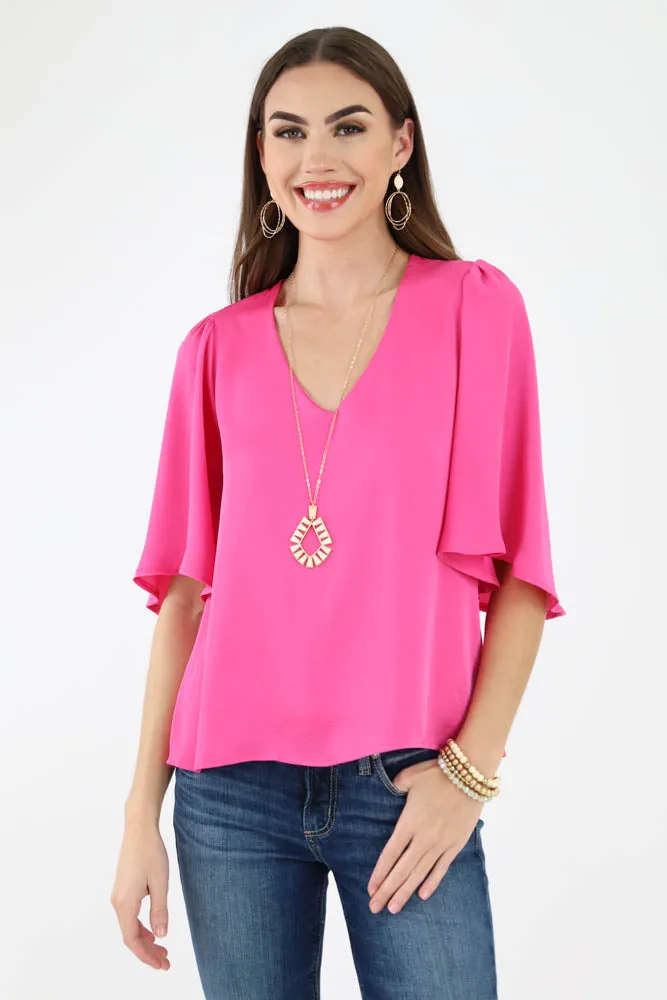 Poly Silk Petal Sleeve Top - Chartruse