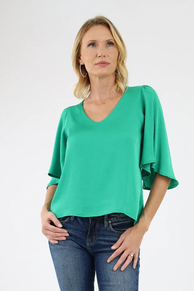 Poly Silk Petal Sleeve Top - Chartruse