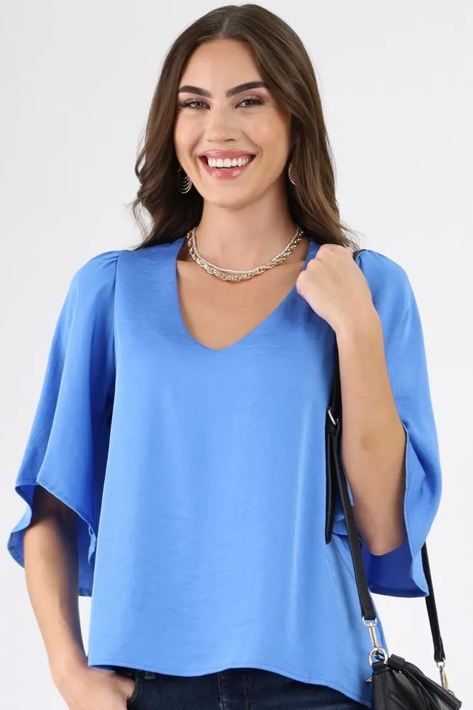 Poly Silk Petal Sleeve Top - Chartruse