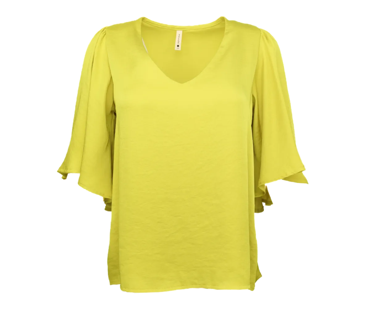 Poly Silk Petal Sleeve Top - Chartruse