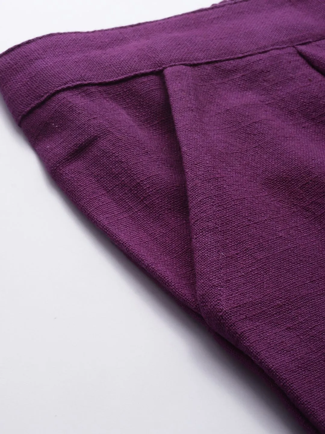 Purple Cotton Slub Bottom-Fold Straight Pants