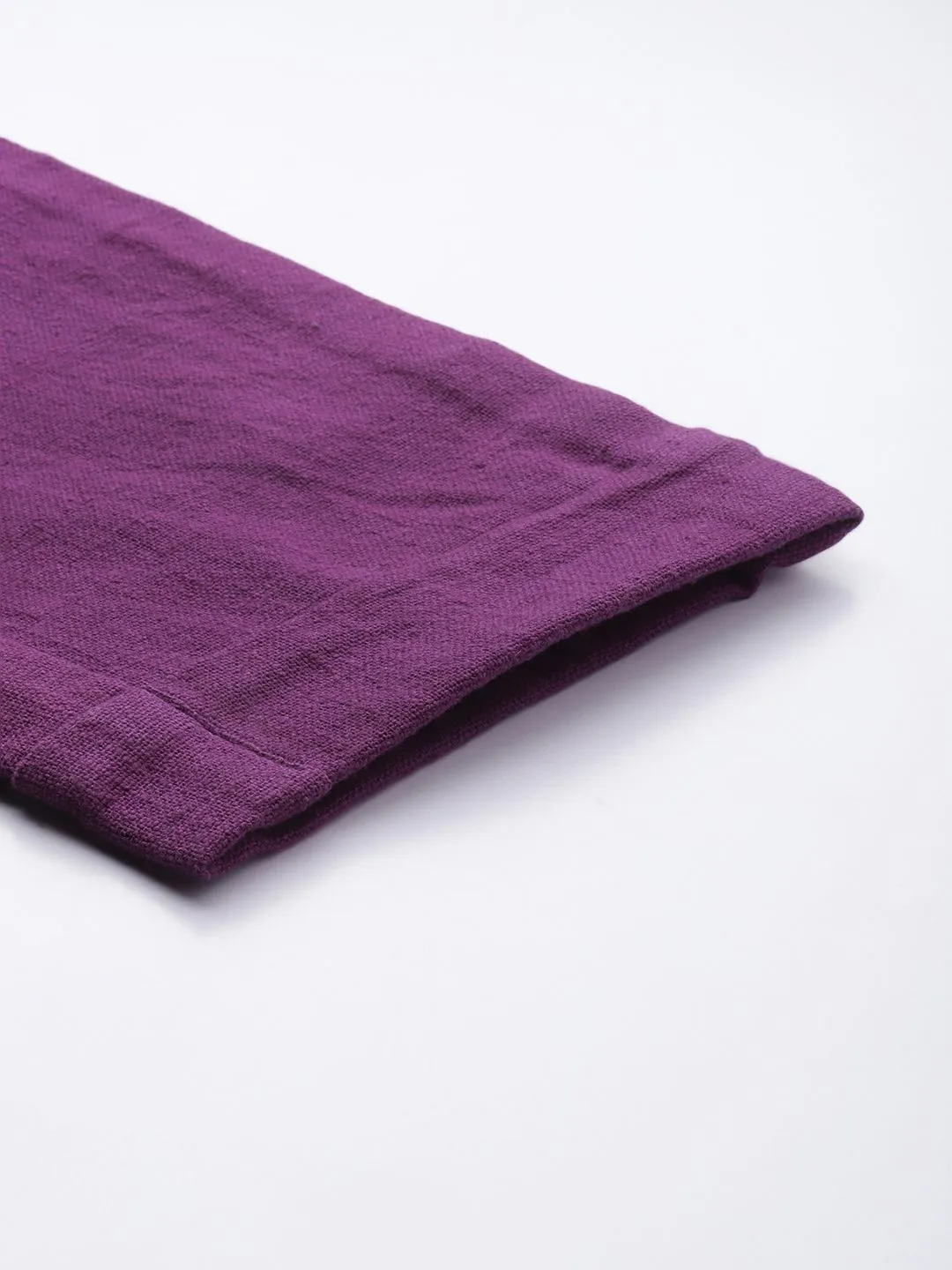 Purple Cotton Slub Bottom-Fold Straight Pants