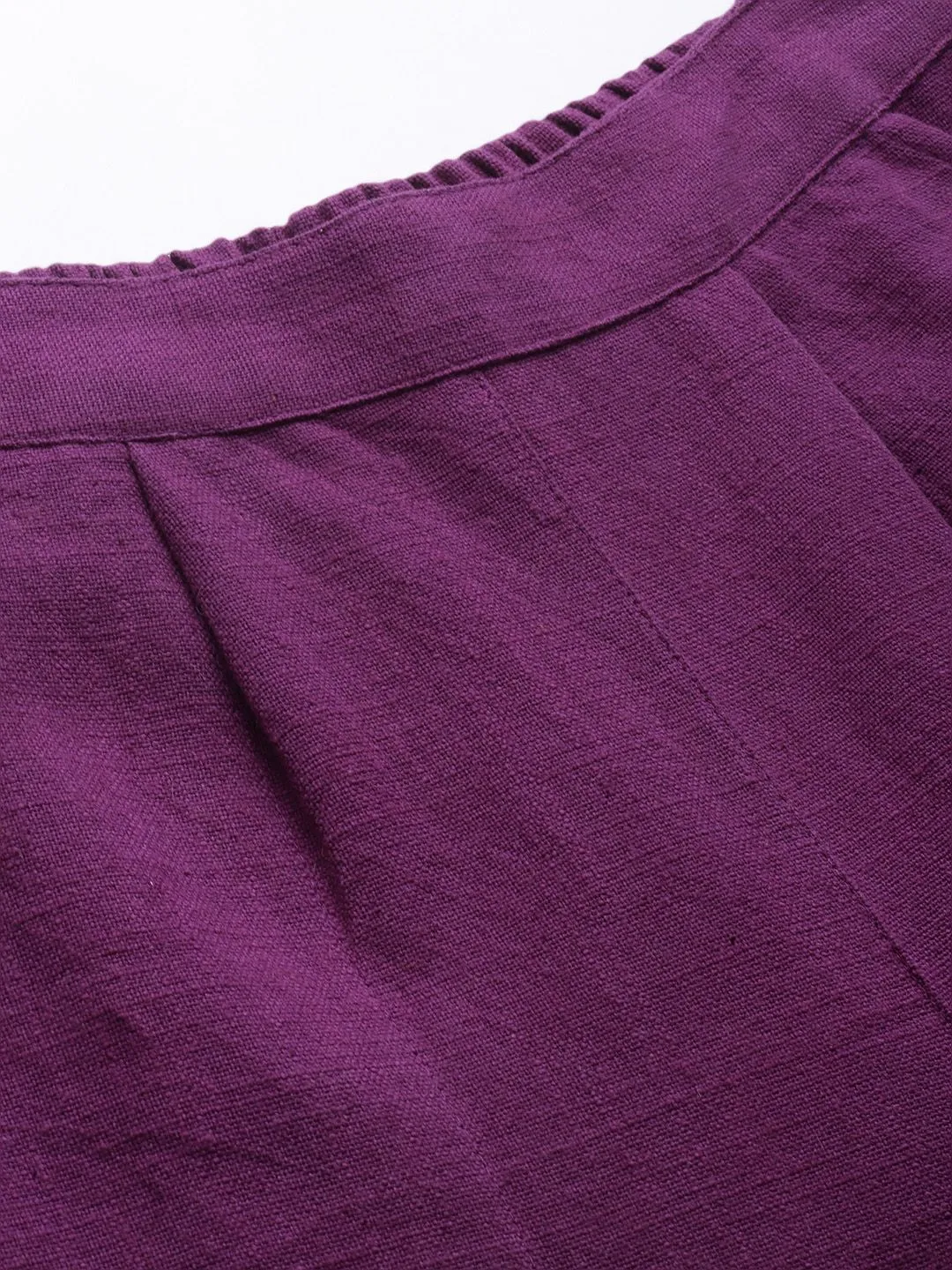 Purple Cotton Slub Bottom-Fold Straight Pants