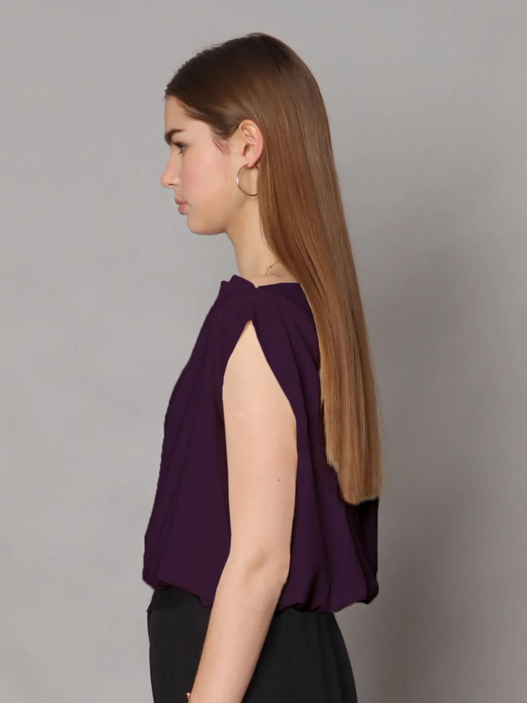 Purple Solid Boxy Top