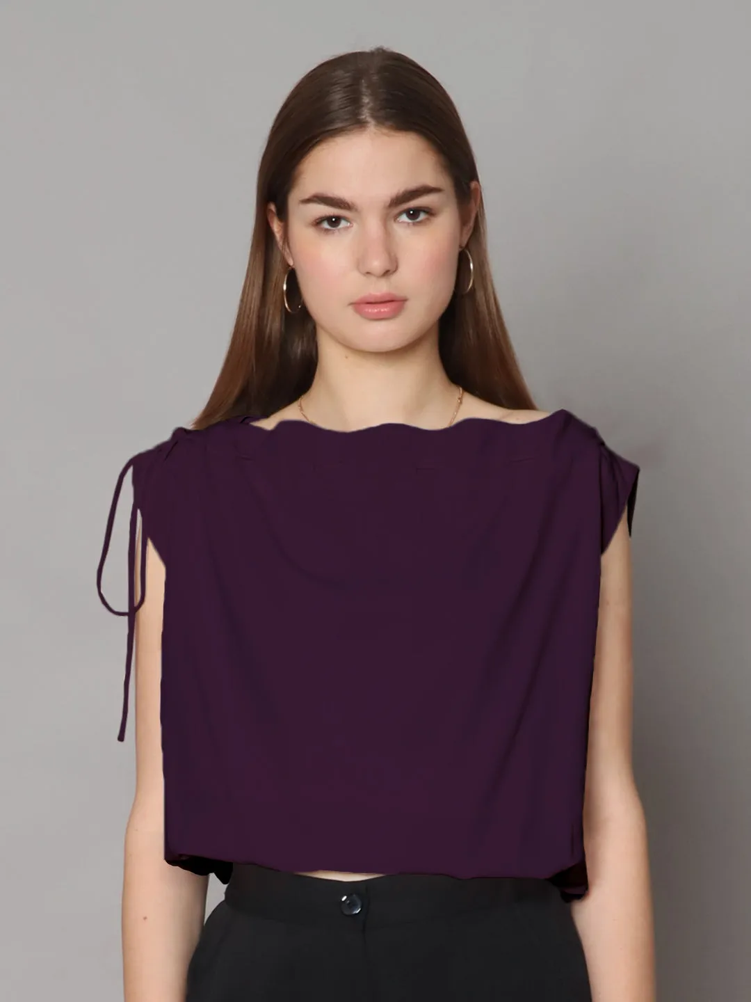 Purple Solid Boxy Top