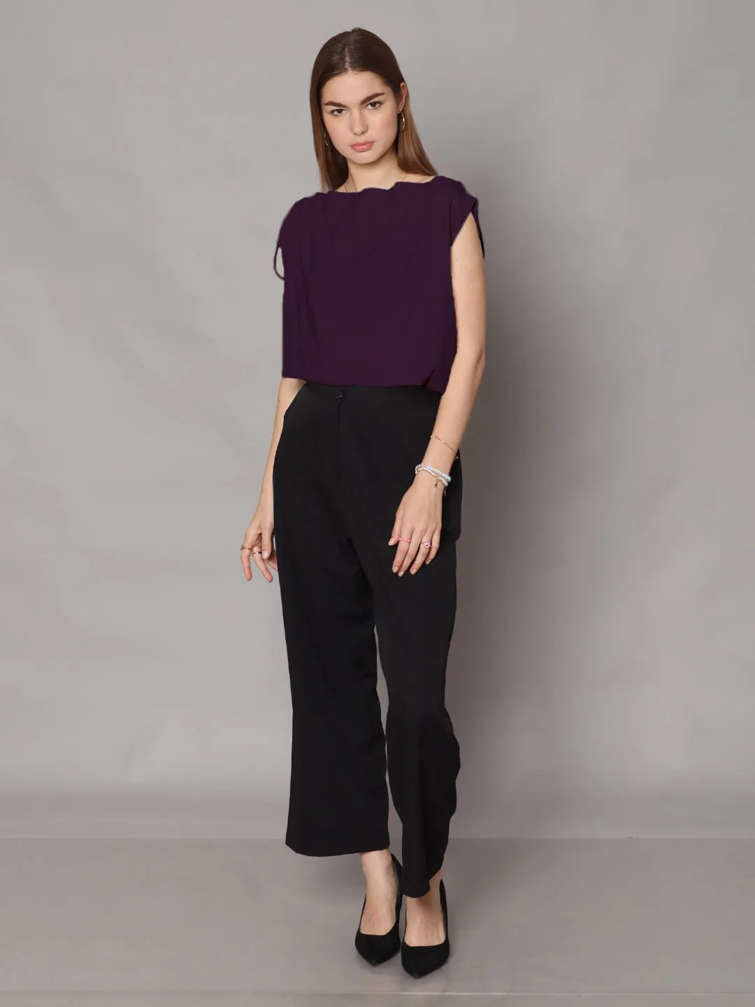 Purple Solid Boxy Top