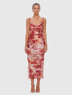 Rachel Cowl Neck Slip Dress - Adorn Print in Passion