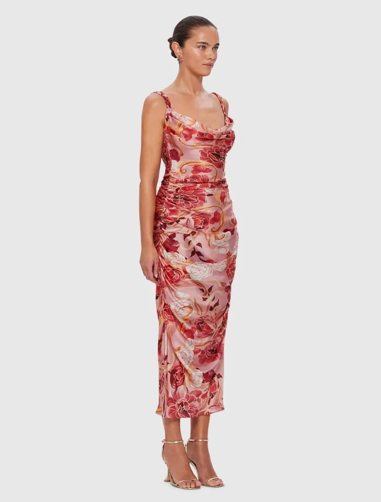 Rachel Cowl Neck Slip Dress - Adorn Print in Passion