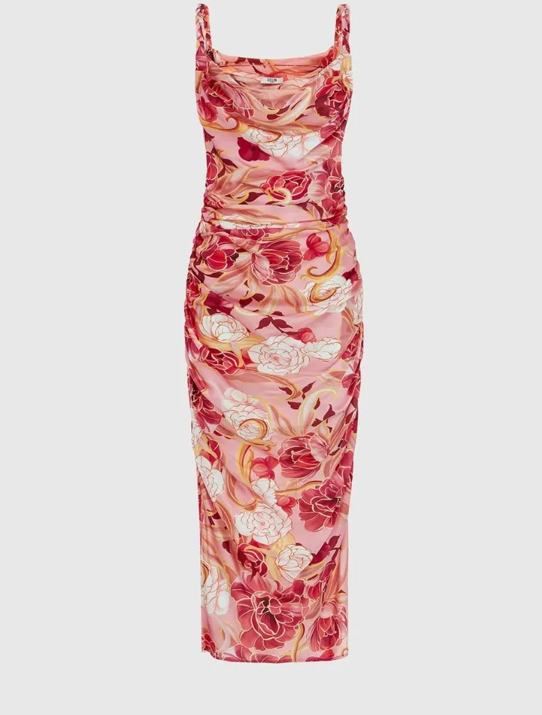 Rachel Cowl Neck Slip Dress - Adorn Print in Passion