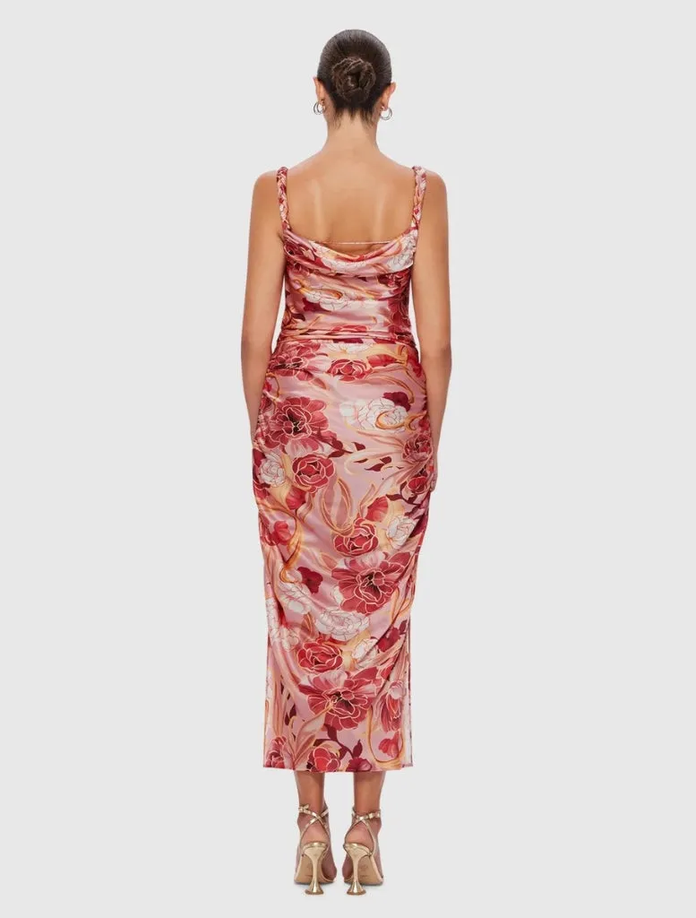 Rachel Cowl Neck Slip Dress - Adorn Print in Passion