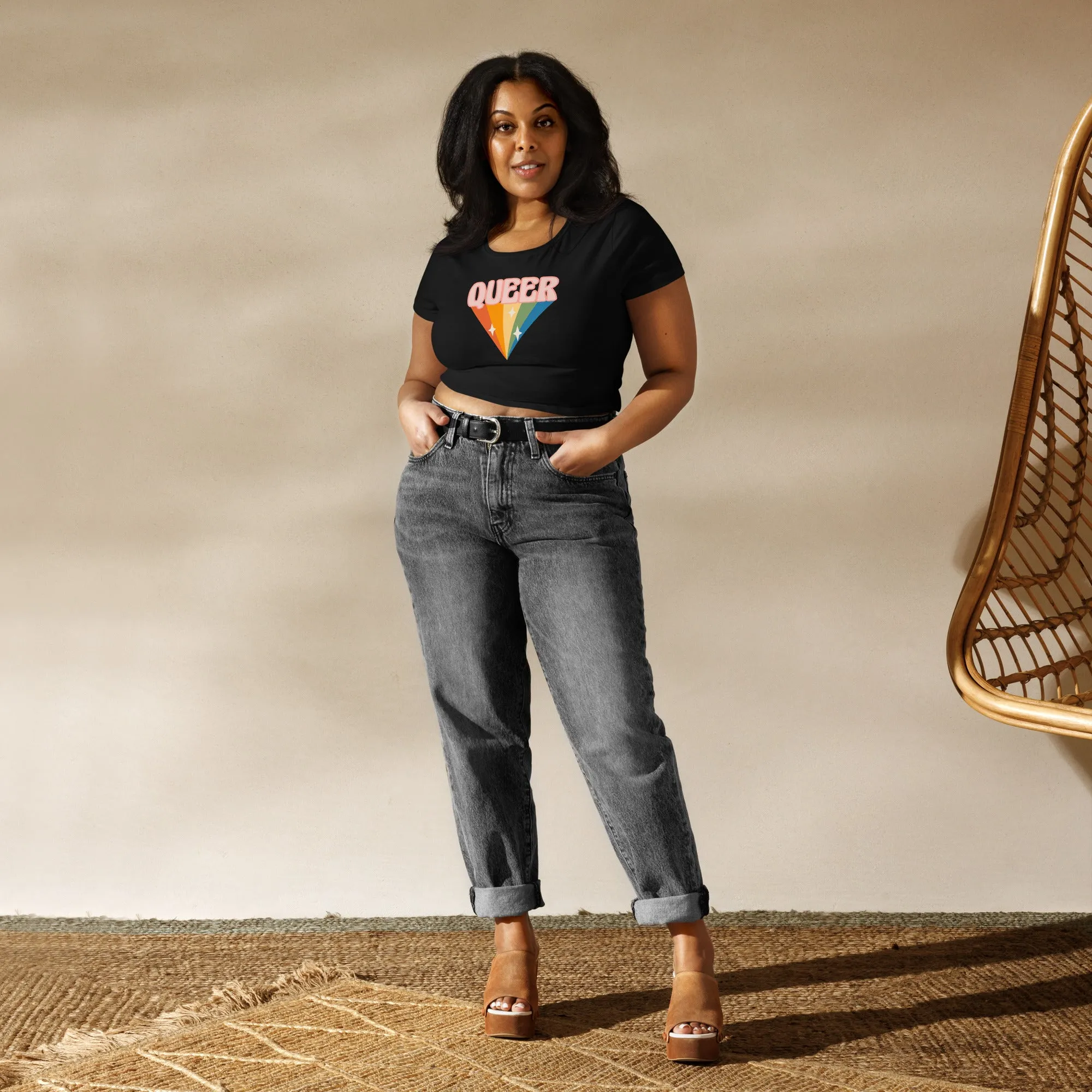 Rainbow Queer Sparkle - Cropped Baby Tee