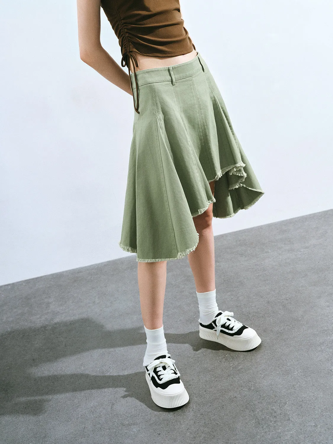 Raw Hem Mini A-Line Skirt