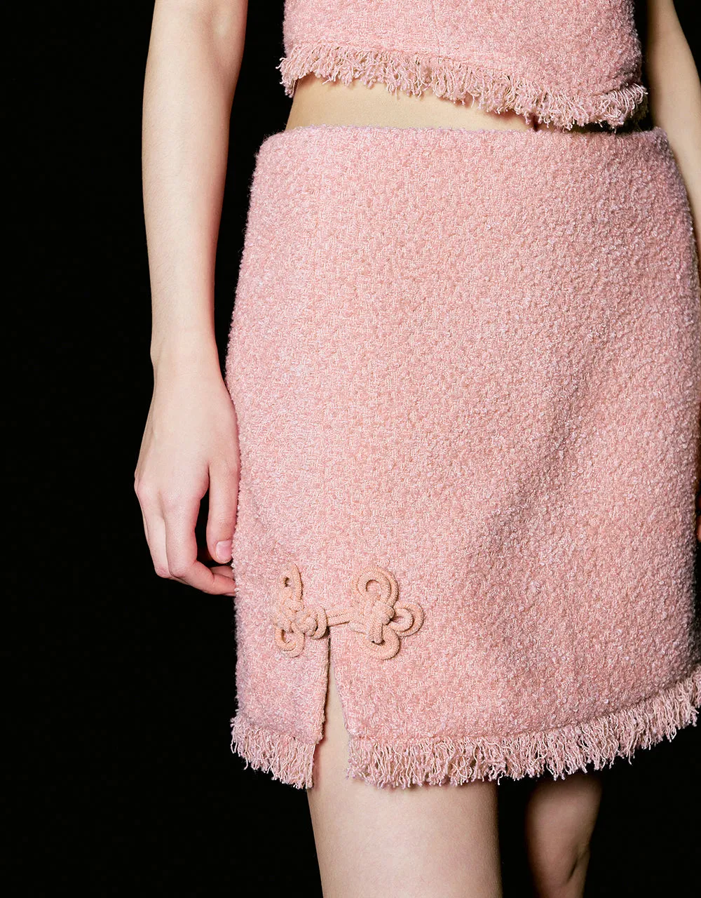 Raw Hem Tweed Mini A-Line Skirt