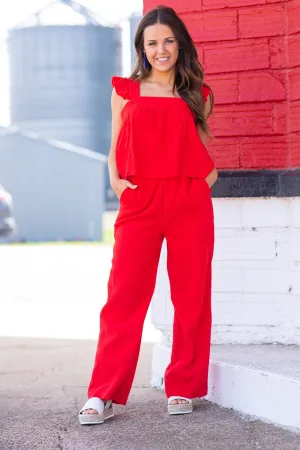 Red Tank and Wide Leg Pant Set