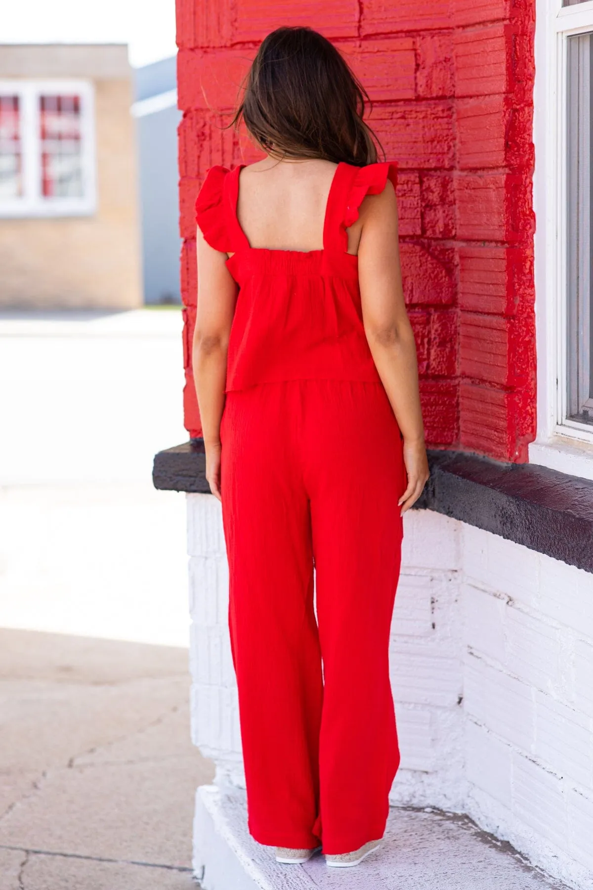 Red Tank and Wide Leg Pant Set